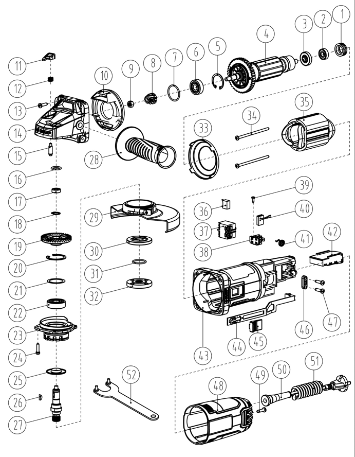 Инструмент [УШМ-П125-1400 ПСТ] - разборная схема